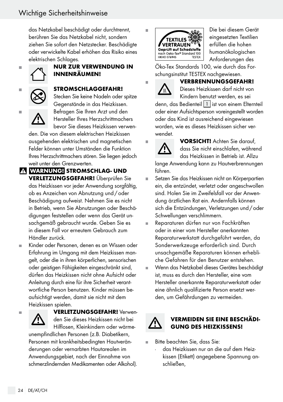 Wichtige sicherheitshinweise | Silvercrest SHK 100 B2 User Manual | Page 24 / 36