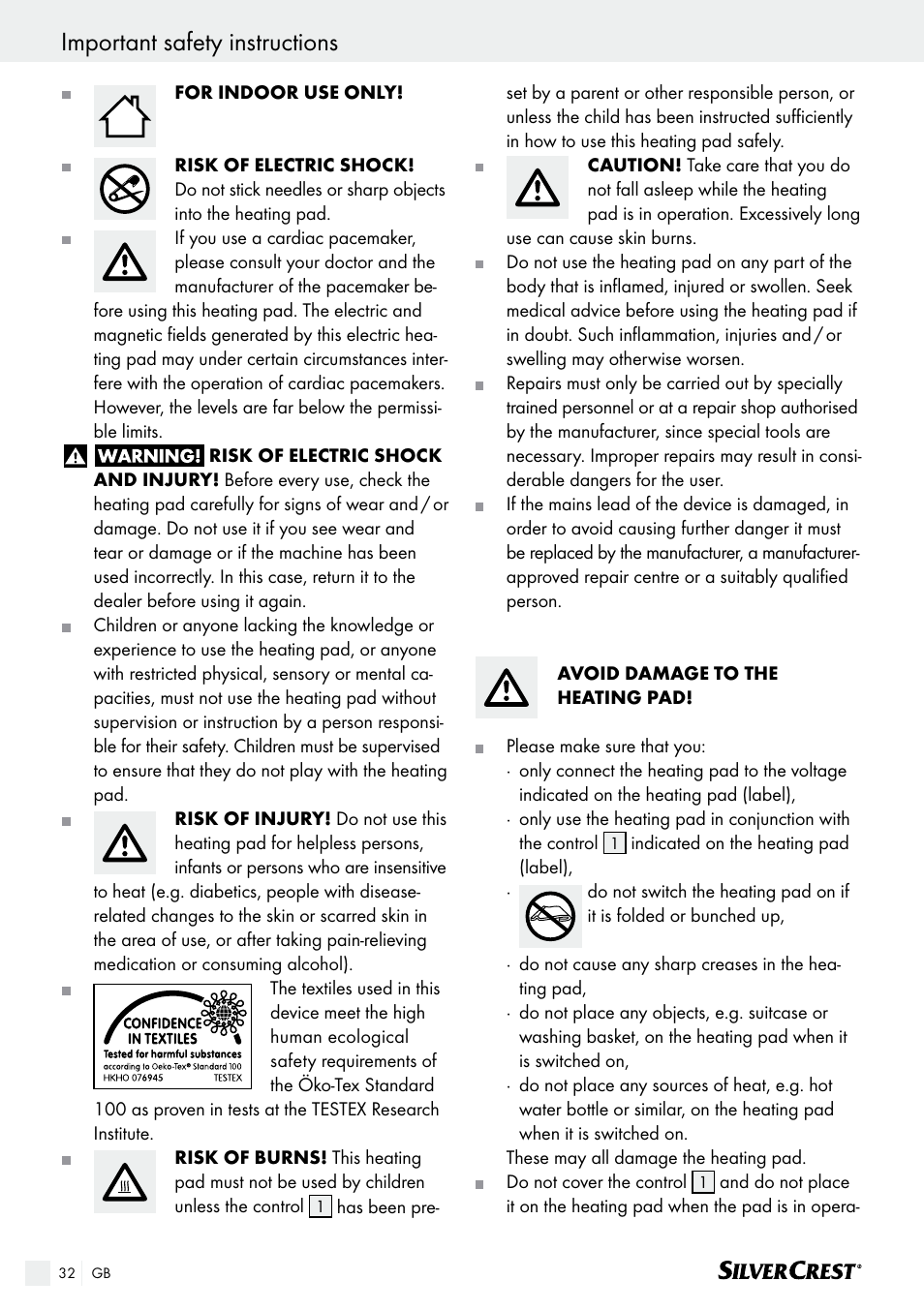 Important safety instructions | Silvercrest SHK 100 B2 User Manual | Page 32 / 36