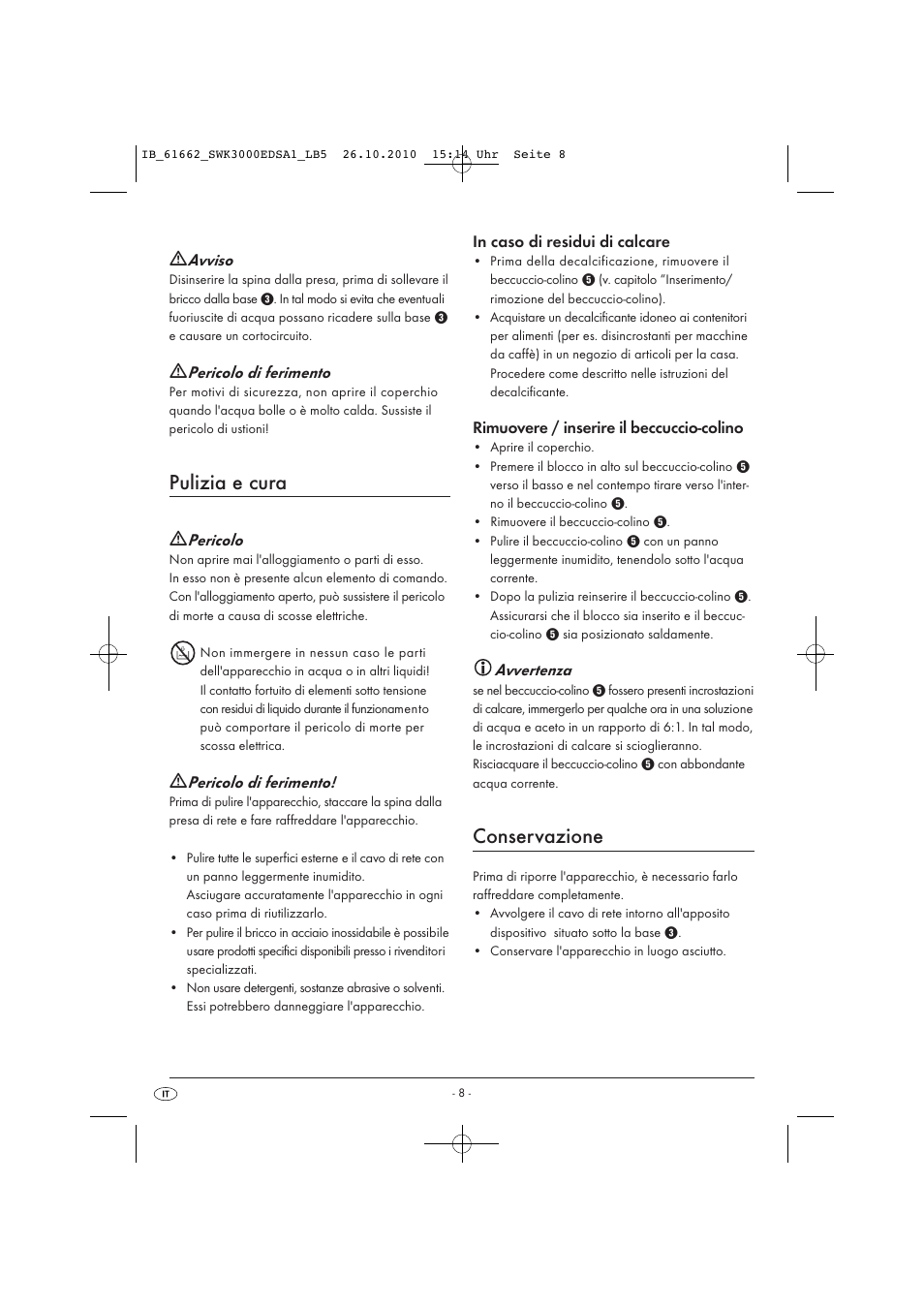 Pulizia e cura, Conservazione | Silvercrest SWK 3000 EDS A1 User Manual | Page 10 / 23