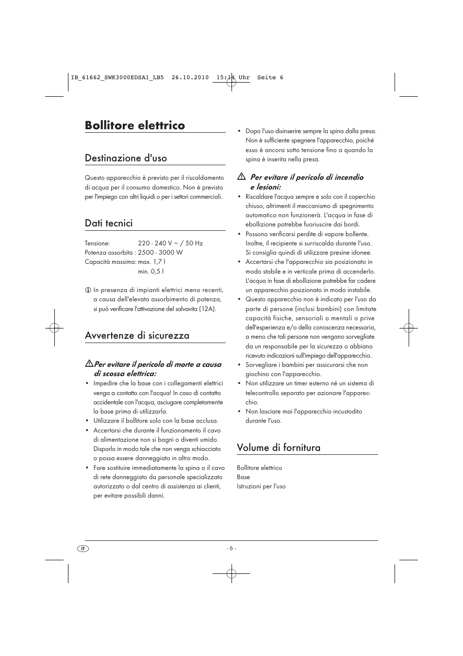 Bollitore elettrico, Destinazione d'uso, Dati tecnici | Avvertenze di sicurezza, Volume di fornitura | Silvercrest SWK 3000 EDS A1 User Manual | Page 8 / 23