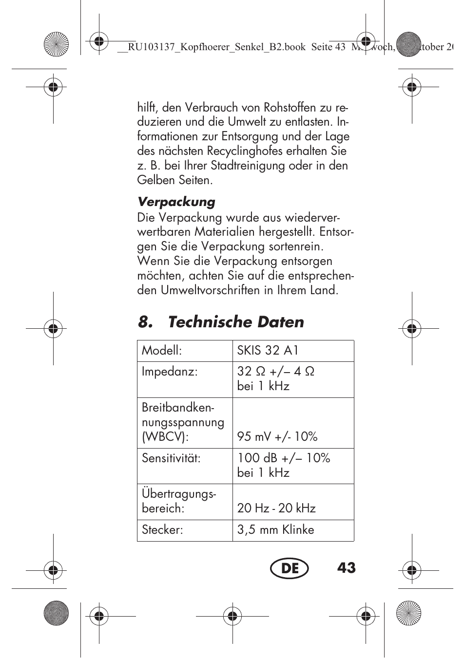 Technische daten | Silvercrest SKIS 32 A1 User Manual | Page 45 / 66