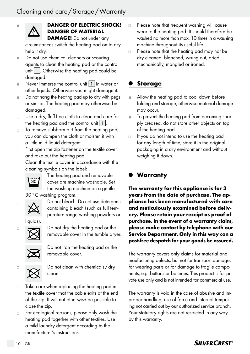 Storage, Warranty | Silvercrest SHK 100 B2 User Manual | Page 10 / 61