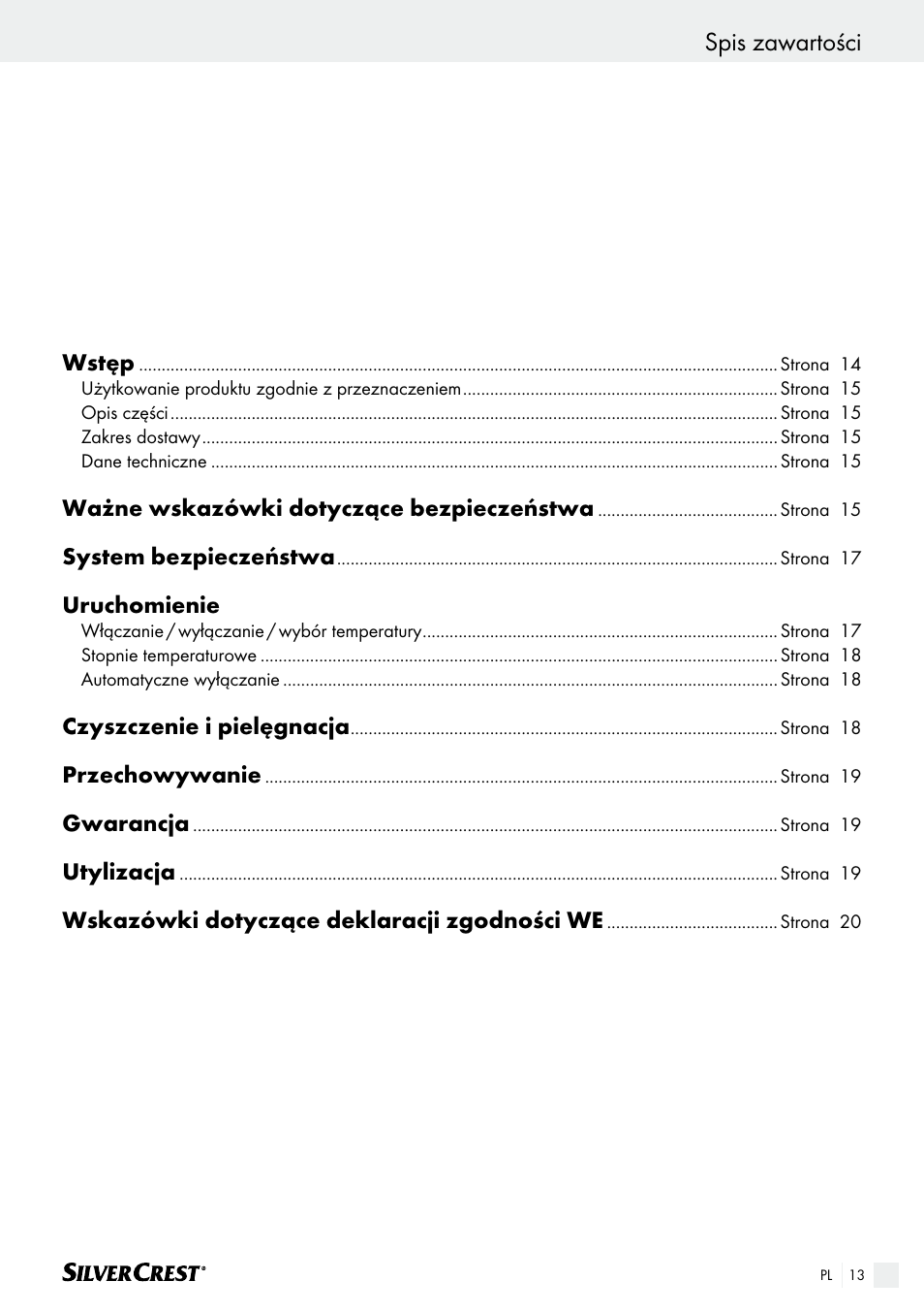 Spis zawartości | Silvercrest SHK 100 B2 User Manual | Page 13 / 61