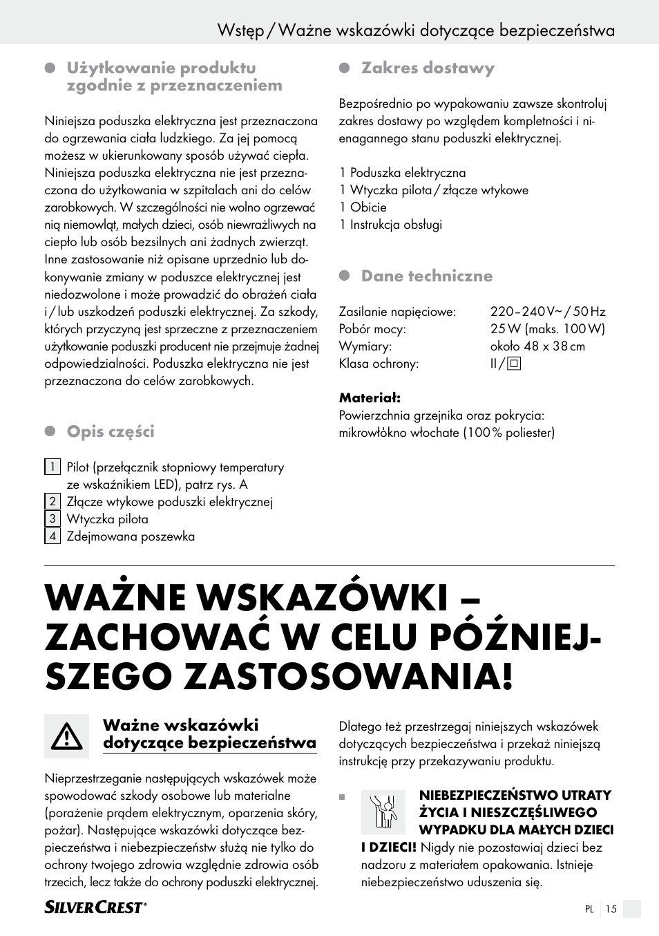 Wstęp / ważne wskazówki dotyczące bezpieczeństwa | Silvercrest SHK 100 B2 User Manual | Page 15 / 61