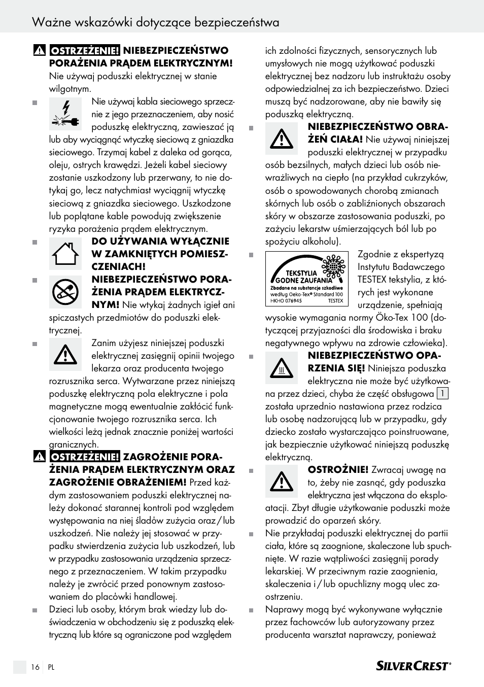 Ważne wskazówki dotyczące bezpieczeństwa | Silvercrest SHK 100 B2 User Manual | Page 16 / 61