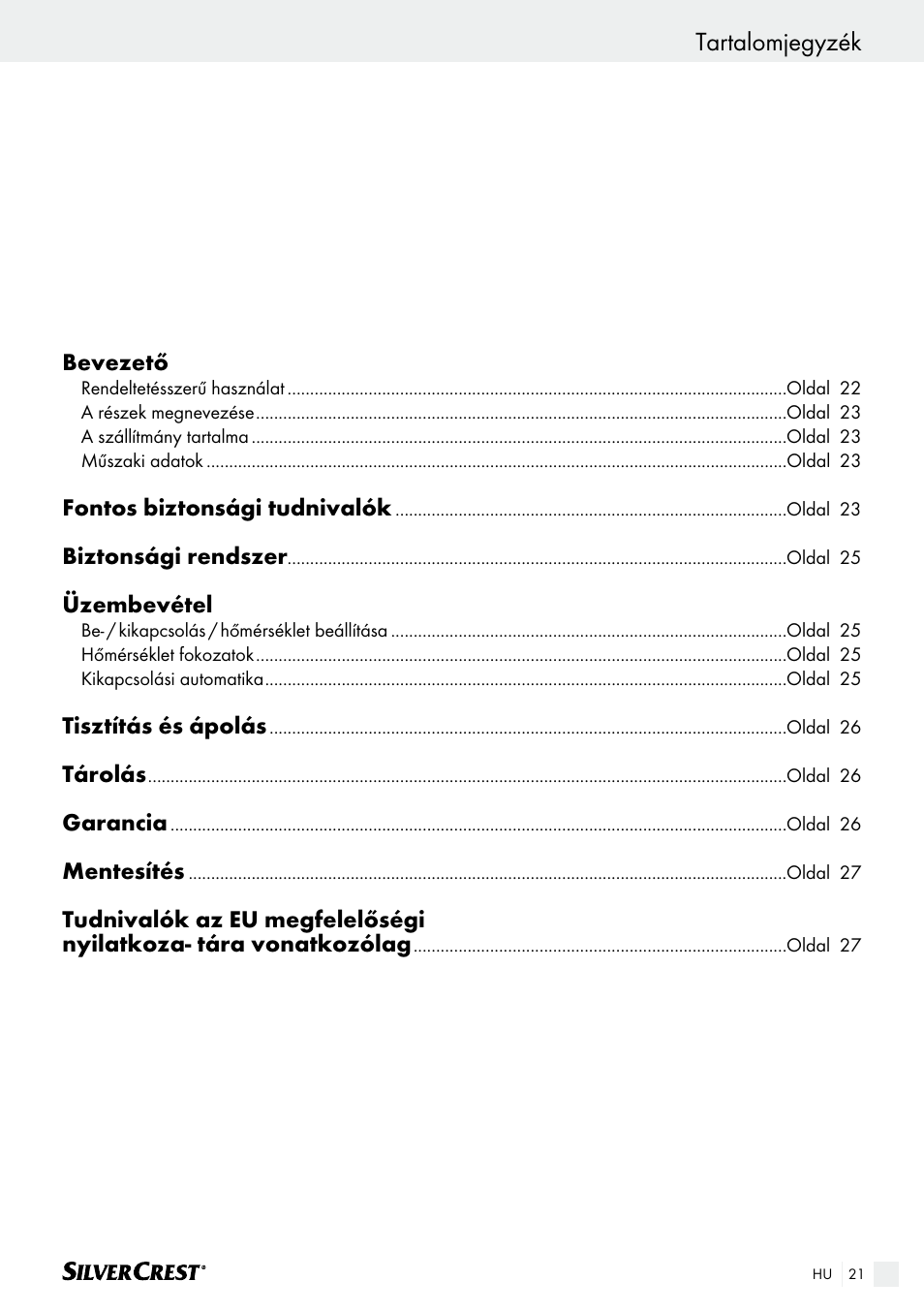 Tartalomjegyzék | Silvercrest SHK 100 B2 User Manual | Page 21 / 61