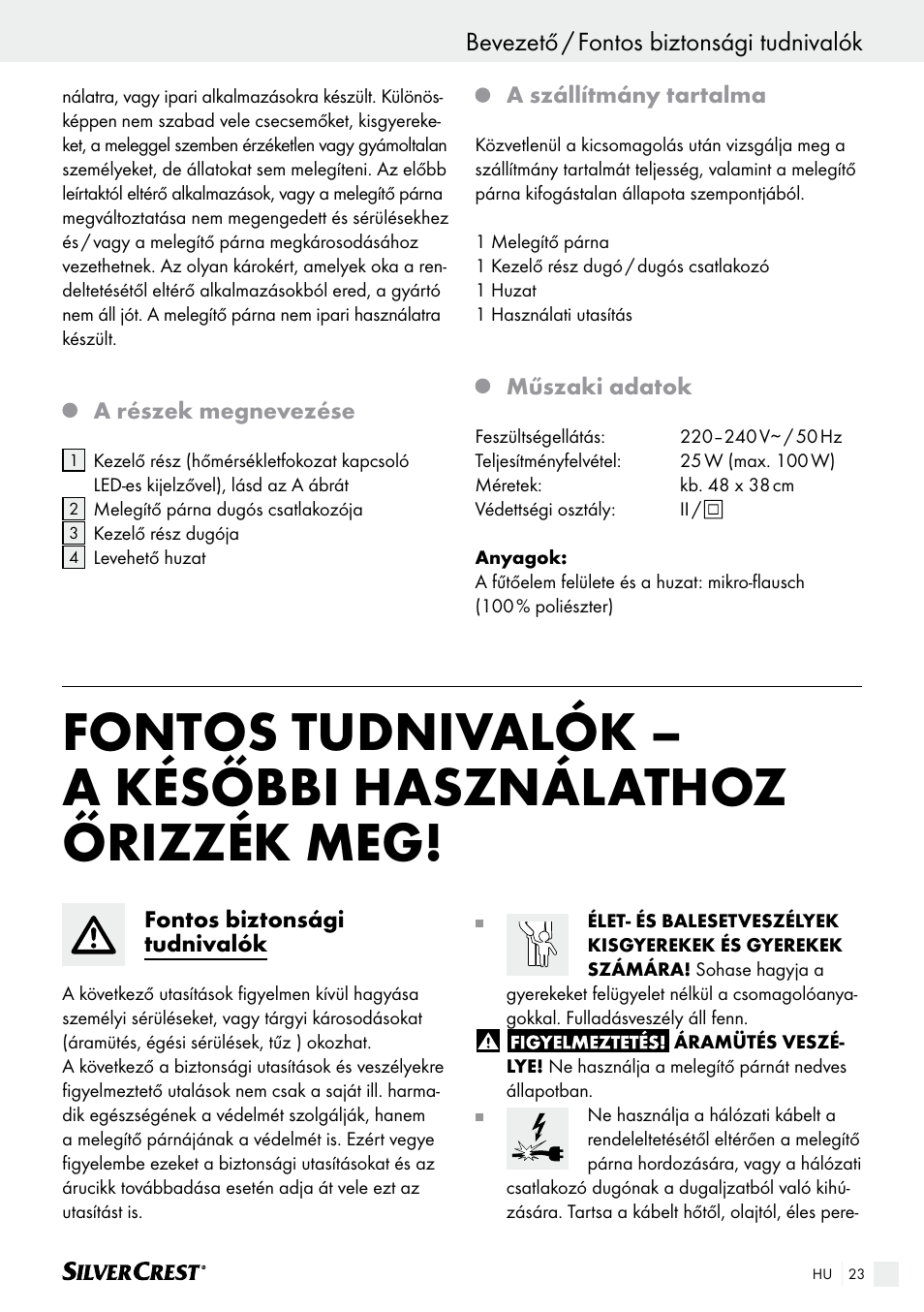 Bevezető / fontos biztonsági tudnivalók | Silvercrest SHK 100 B2 User Manual | Page 23 / 61