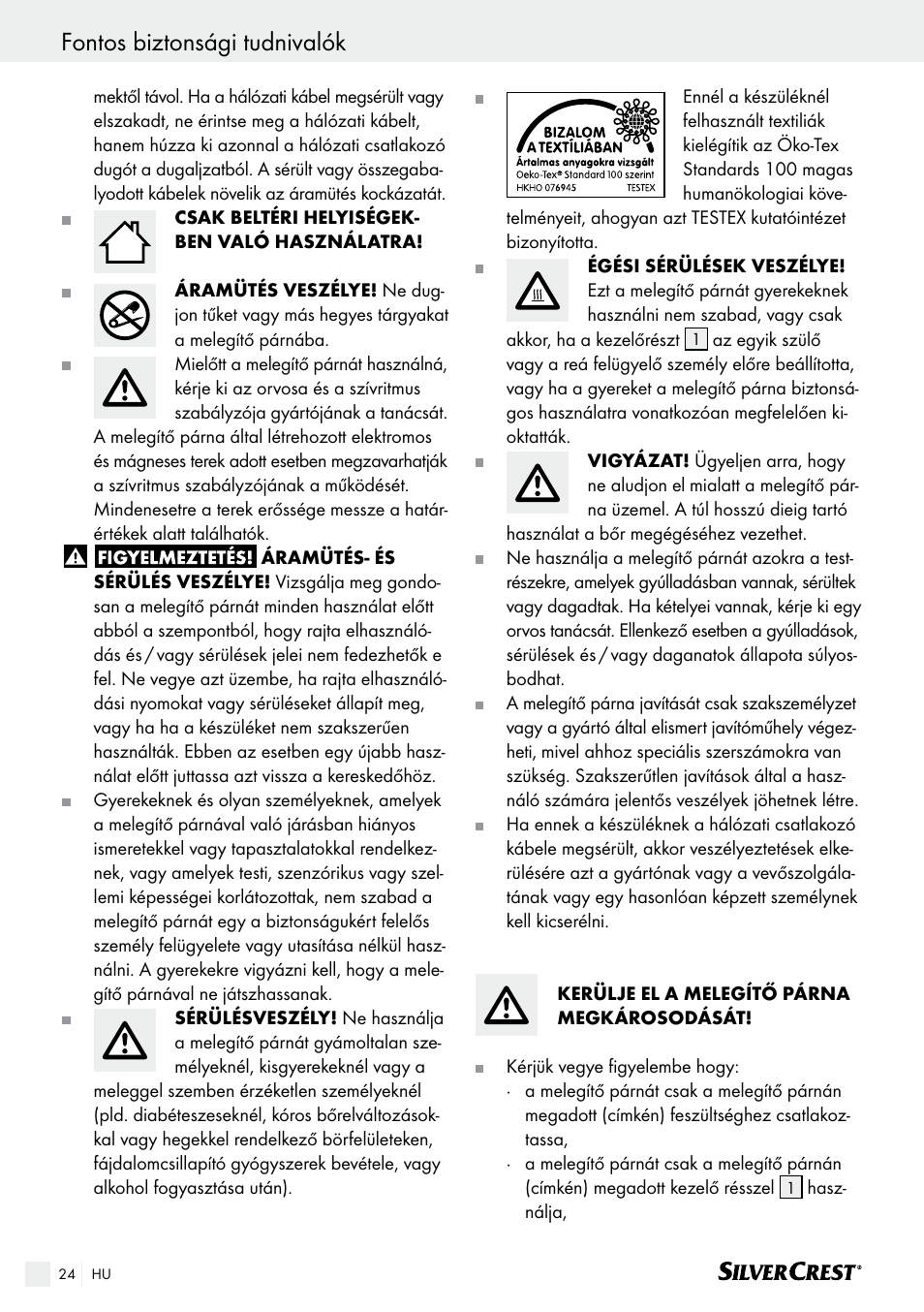 Fontos biztonsági tudnivalók | Silvercrest SHK 100 B2 User Manual | Page 24 / 61