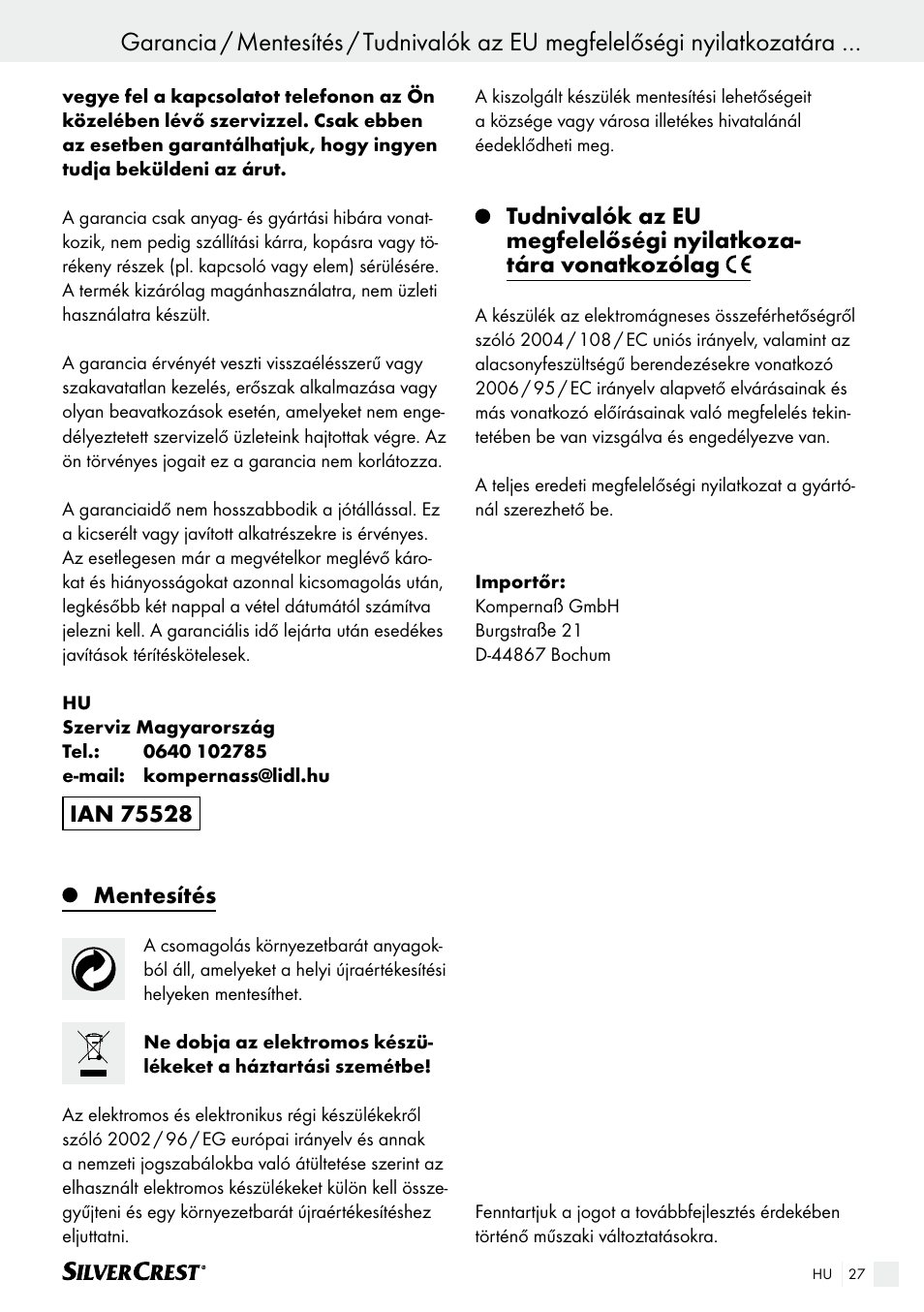 Mentesítés | Silvercrest SHK 100 B2 User Manual | Page 27 / 61