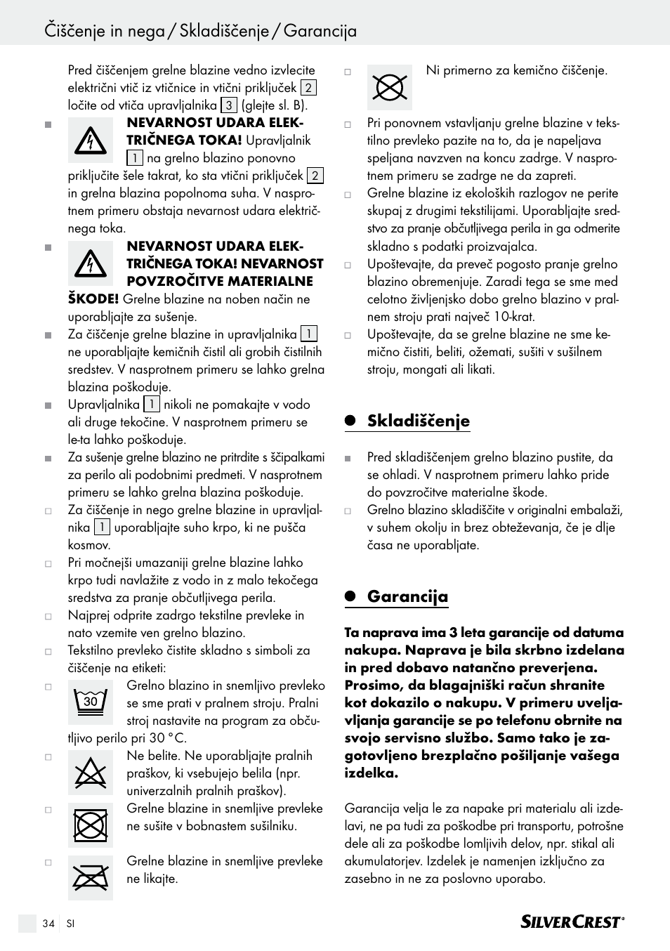 Čiščenje in nega / skladiščenje / garancija, Skladiščenje, Garancija | Silvercrest SHK 100 B2 User Manual | Page 34 / 61