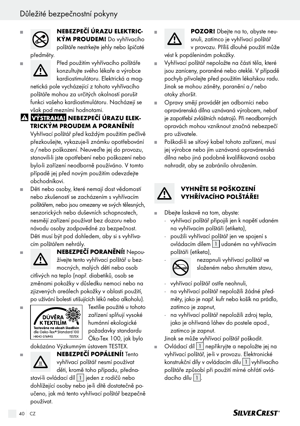 Důležité bezpečnostní pokyny | Silvercrest SHK 100 B2 User Manual | Page 40 / 61