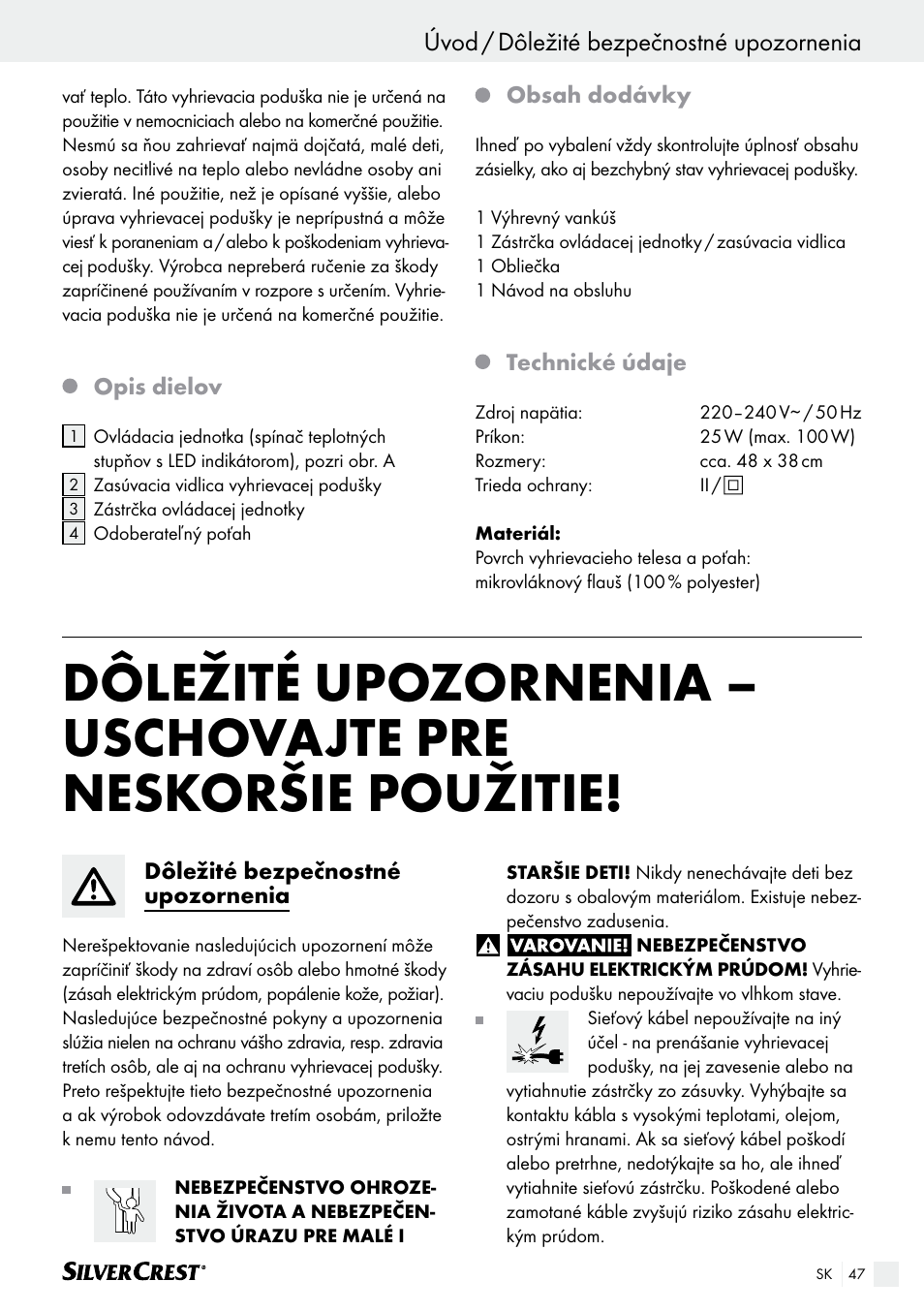 Úvod / dôležité bezpečnostné upozornenia | Silvercrest SHK 100 B2 User Manual | Page 47 / 61