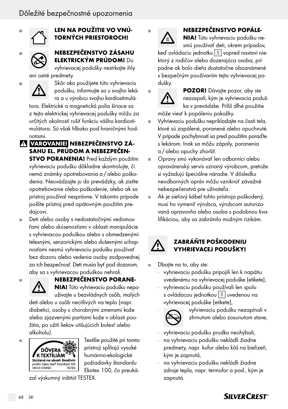 Dôležité bezpečnostné upozornenia | Silvercrest SHK 100 B2 User Manual | Page 48 / 61