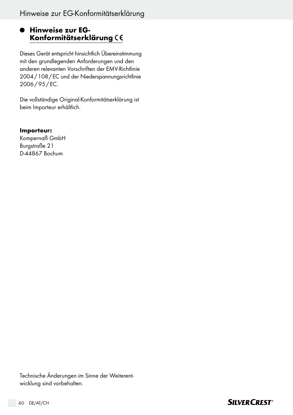 Hinweise zur eg-konformitätserklärung, Hinweise zur eg- konformitätserklärung | Silvercrest SHK 100 B2 User Manual | Page 60 / 61