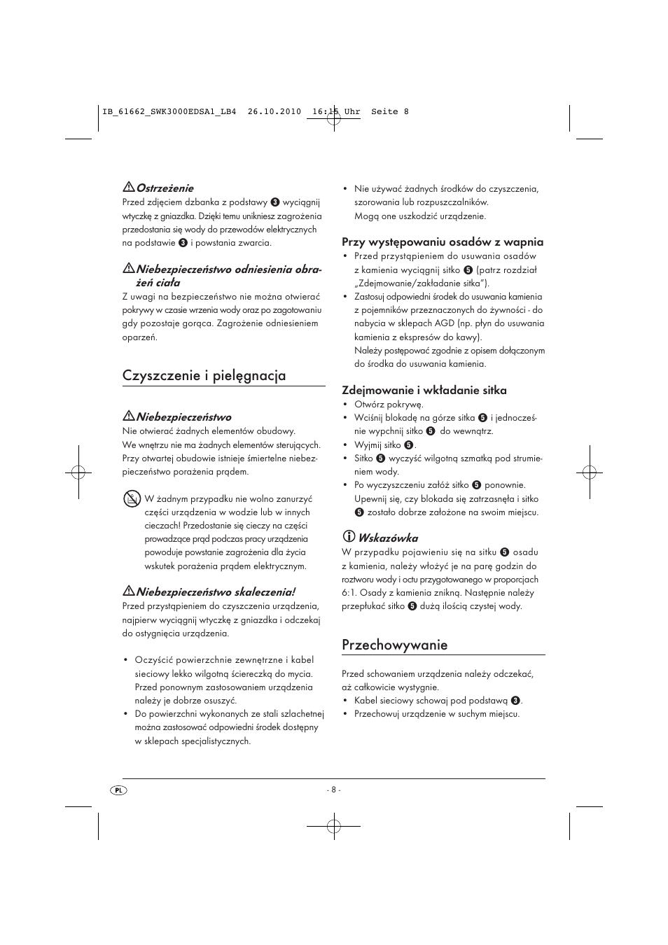 Czyszczenie i pielęgnacja, Przechowywanie | Silvercrest SWK 3000 EDS A1 User Manual | Page 10 / 31