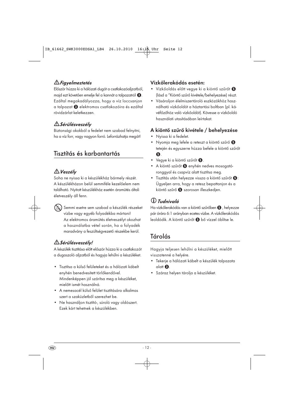 Tisztítás és karbantartás, Tárolás | Silvercrest SWK 3000 EDS A1 User Manual | Page 14 / 31