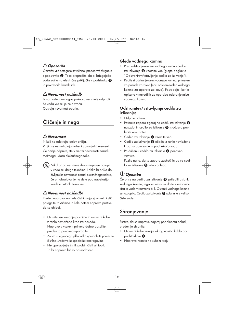 Čiščenje in nega, Shranjevanje | Silvercrest SWK 3000 EDS A1 User Manual | Page 18 / 31