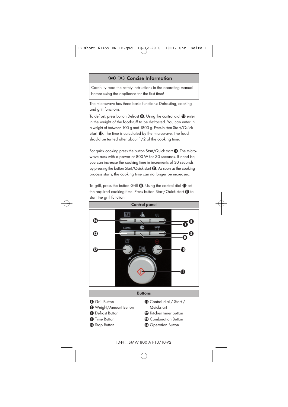 Silvercrest SMW 800 A1-10/10-V2 User Manual | 1 page