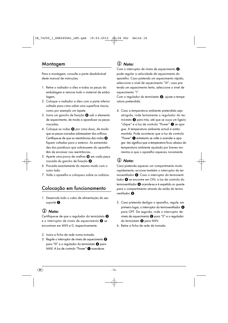 Montagem, Colocação em funcionamento, Nota | Silvercrest SOR 2600 A1 User Manual | Page 18 / 32