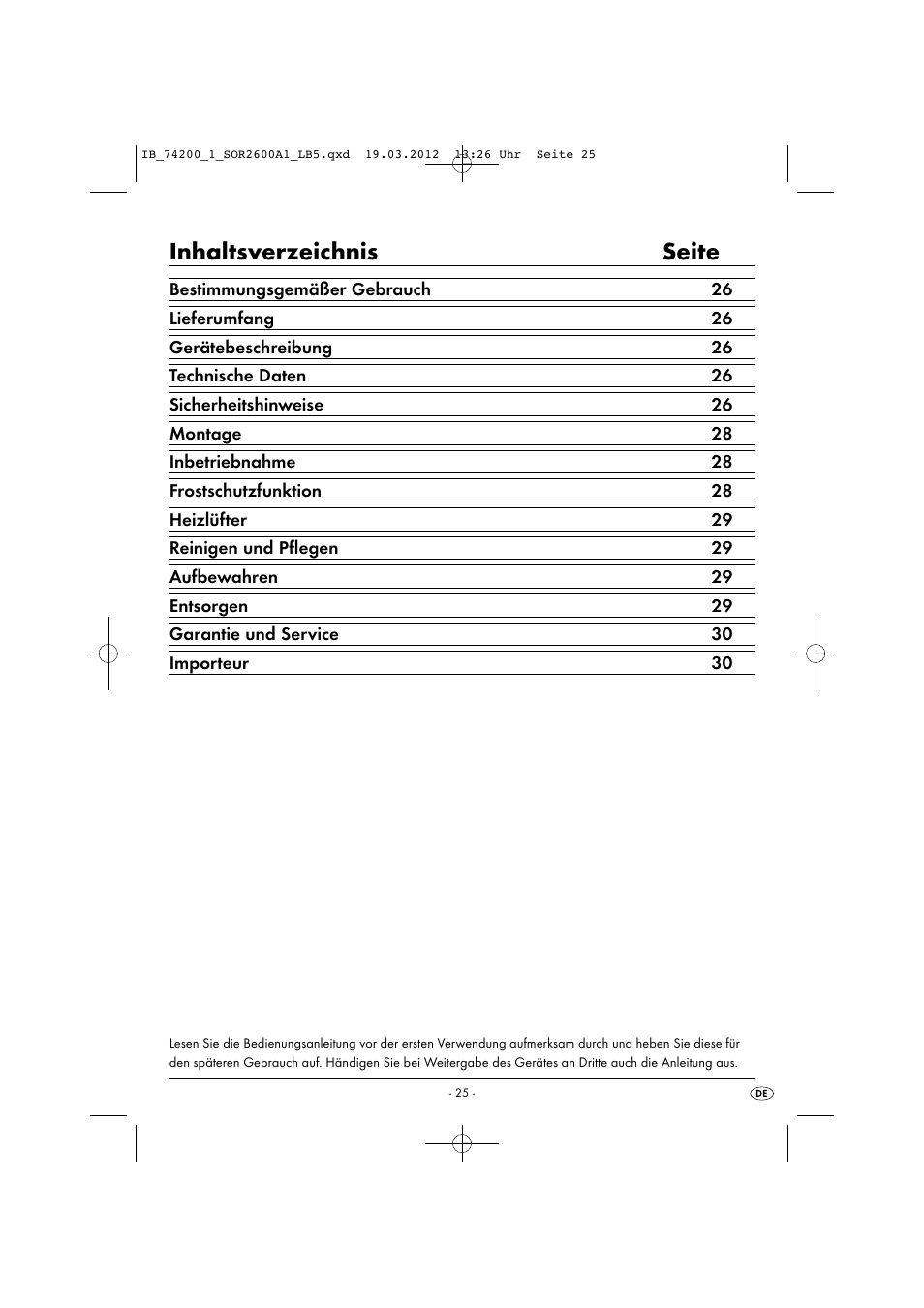 Inhaltsverzeichnis seite | Silvercrest SOR 2600 A1 User Manual | Page 27 / 32