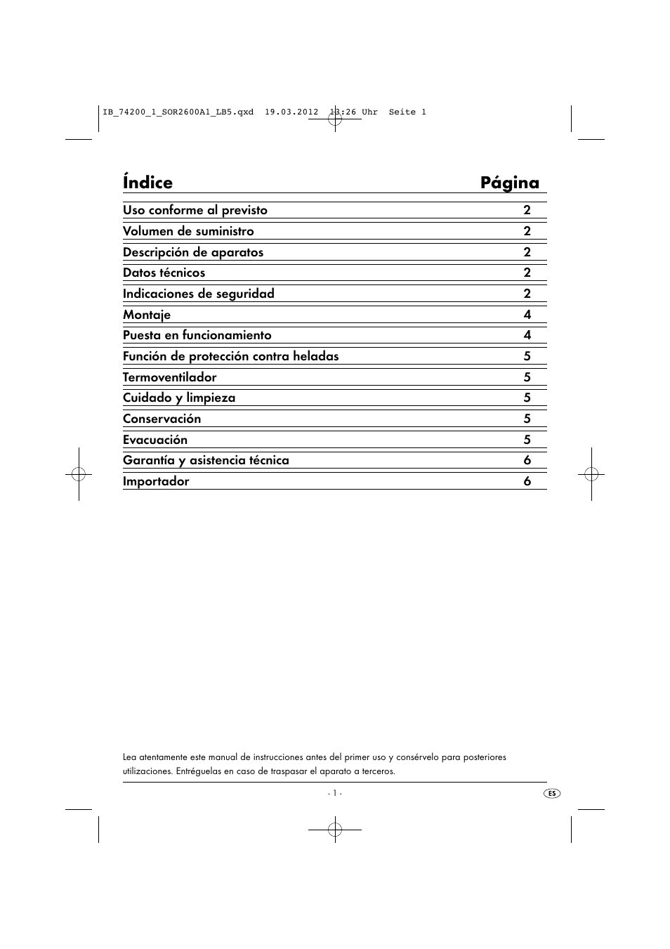 Índice página | Silvercrest SOR 2600 A1 User Manual | Page 3 / 32