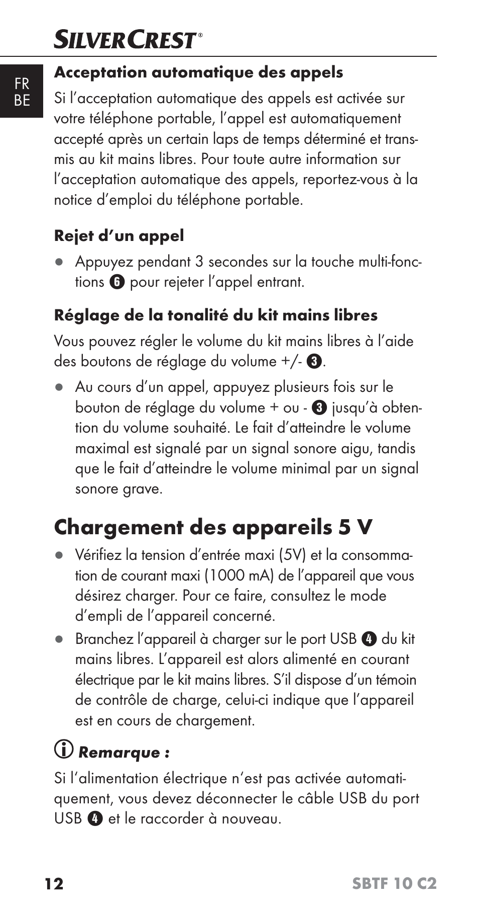 Chargement des appareils 5 v | Silvercrest SBTF 10 C2 User Manual | Page 15 / 58
