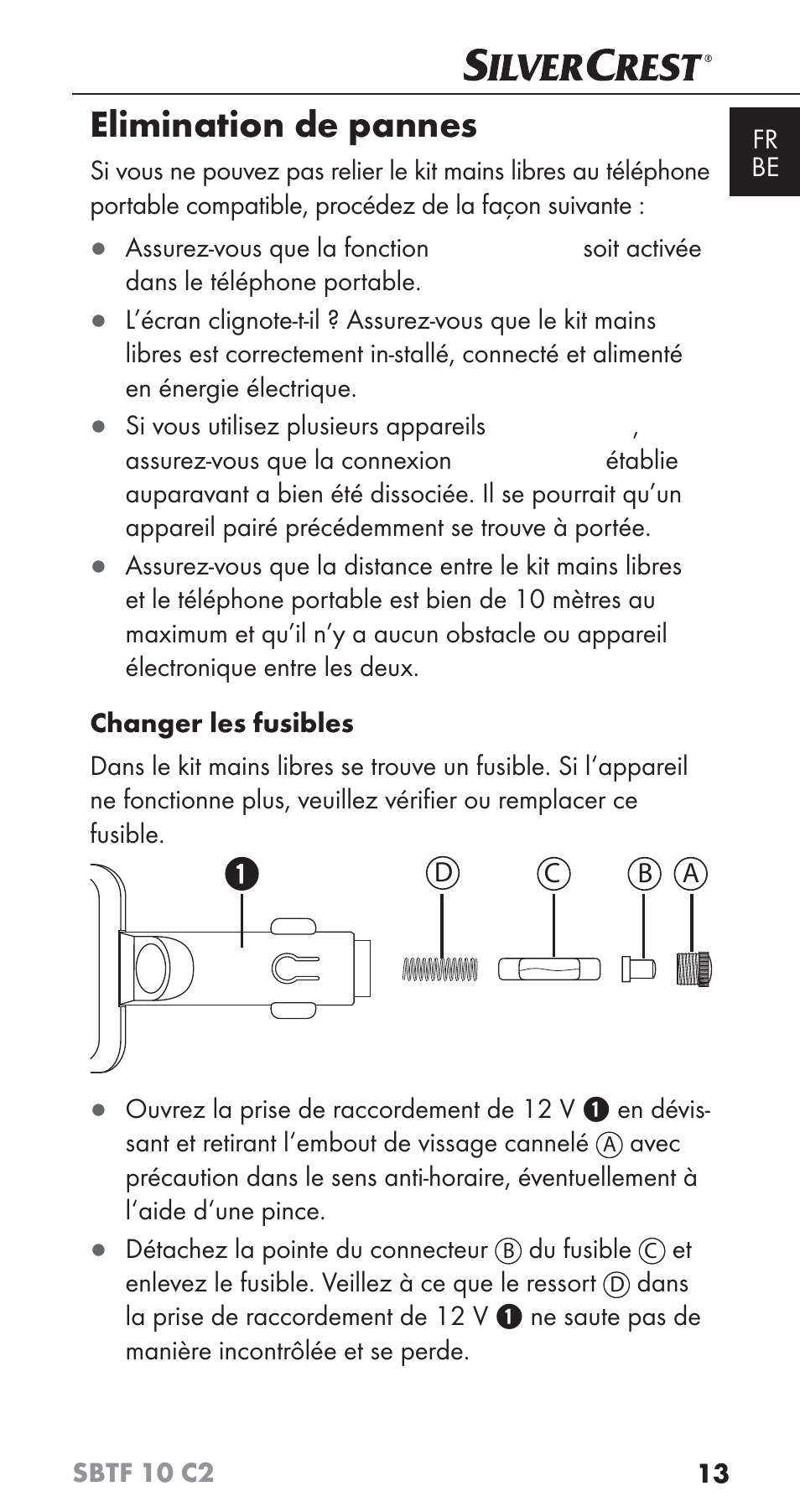 Elimination de pannes | Silvercrest SBTF 10 C2 User Manual | Page 16 / 58