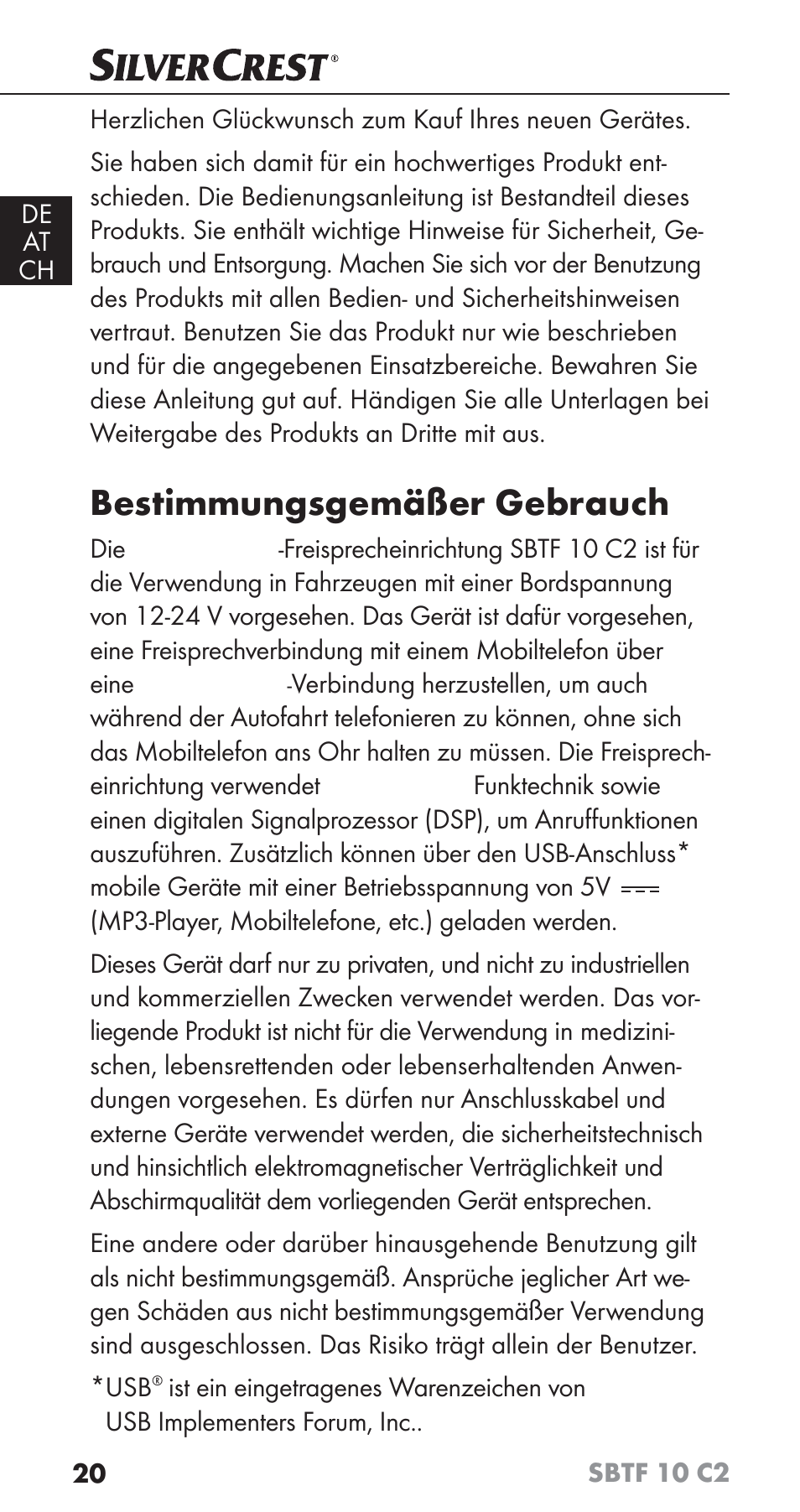 Bestimmungsgemäßer gebrauch | Silvercrest SBTF 10 C2 User Manual | Page 23 / 58