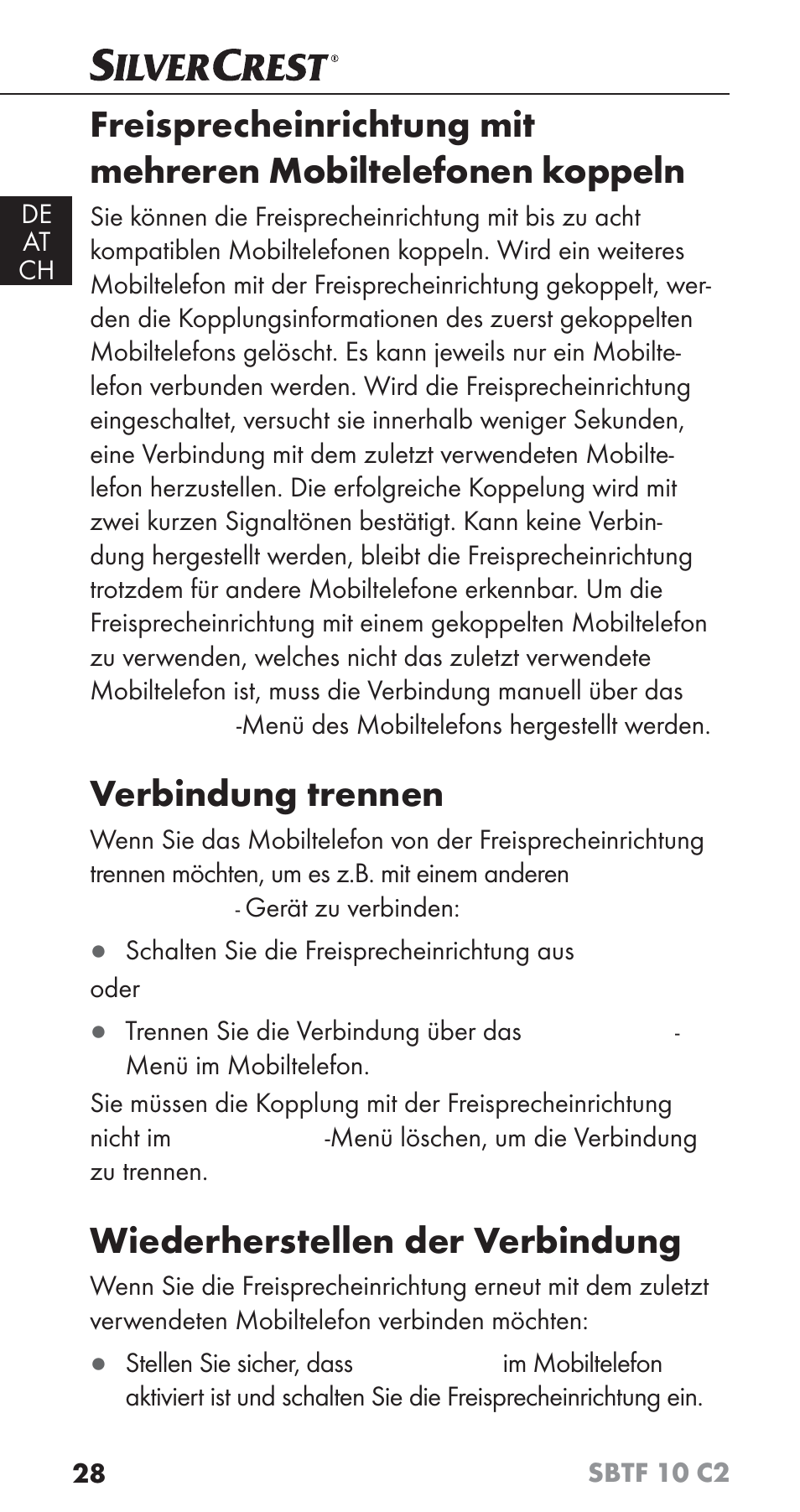 Verbindung trennen, Wiederherstellen der verbindung | Silvercrest SBTF 10 C2 User Manual | Page 31 / 58