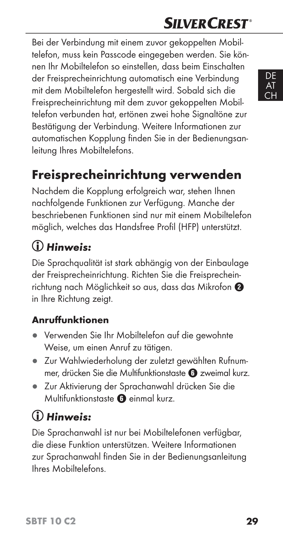 Freisprecheinrichtung verwenden | Silvercrest SBTF 10 C2 User Manual | Page 32 / 58
