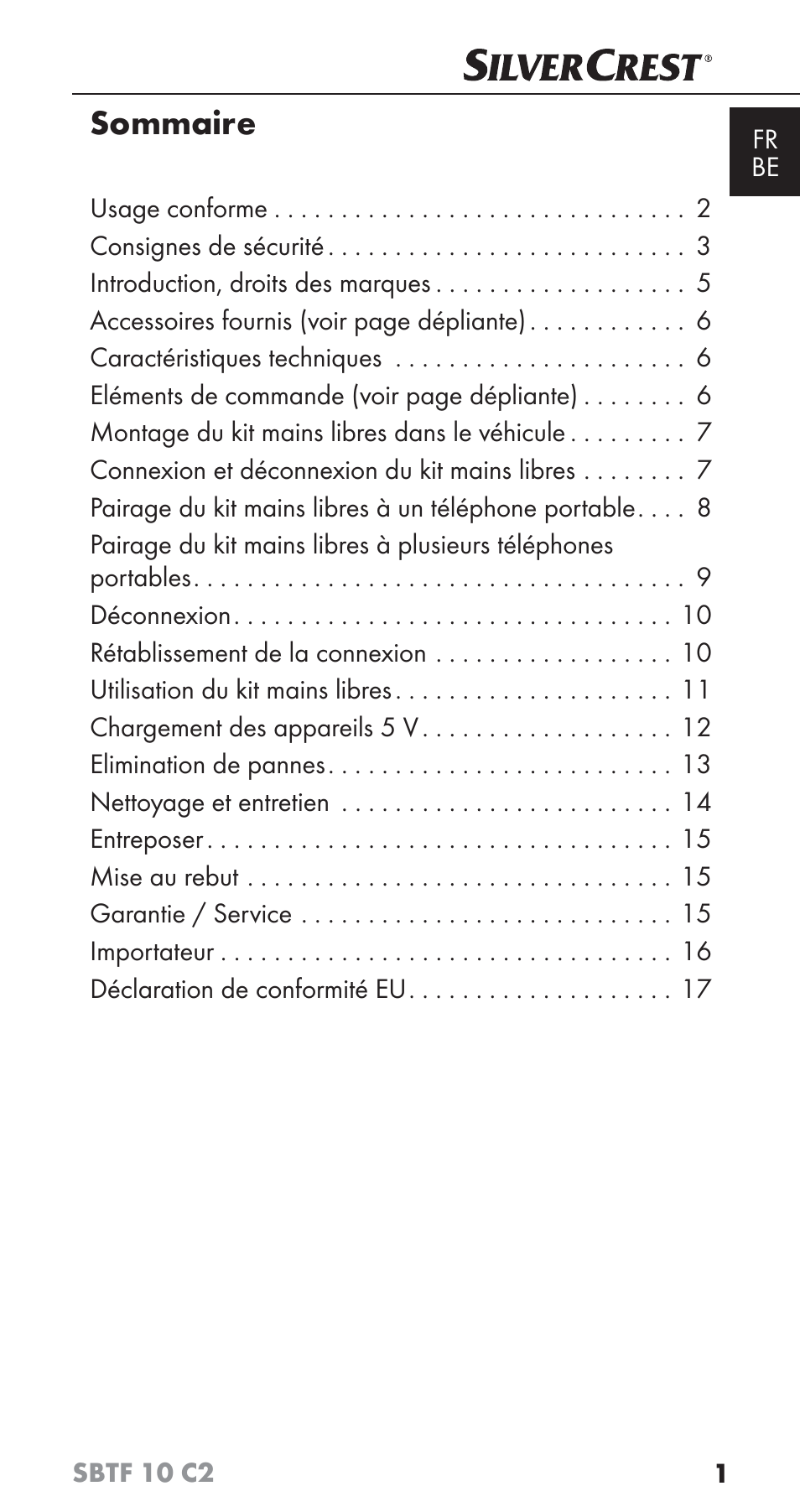 Sommaire | Silvercrest SBTF 10 C2 User Manual | Page 4 / 58