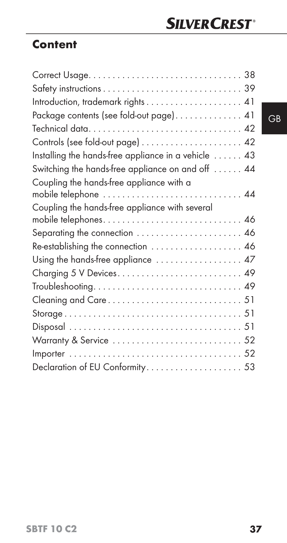 Content | Silvercrest SBTF 10 C2 User Manual | Page 40 / 58