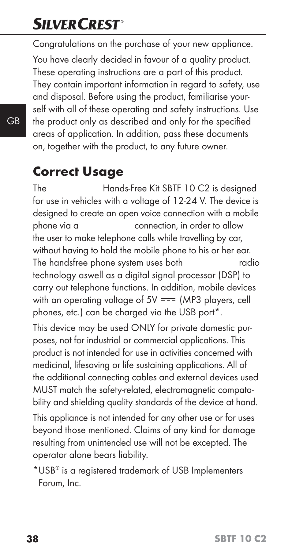 Correct usage | Silvercrest SBTF 10 C2 User Manual | Page 41 / 58