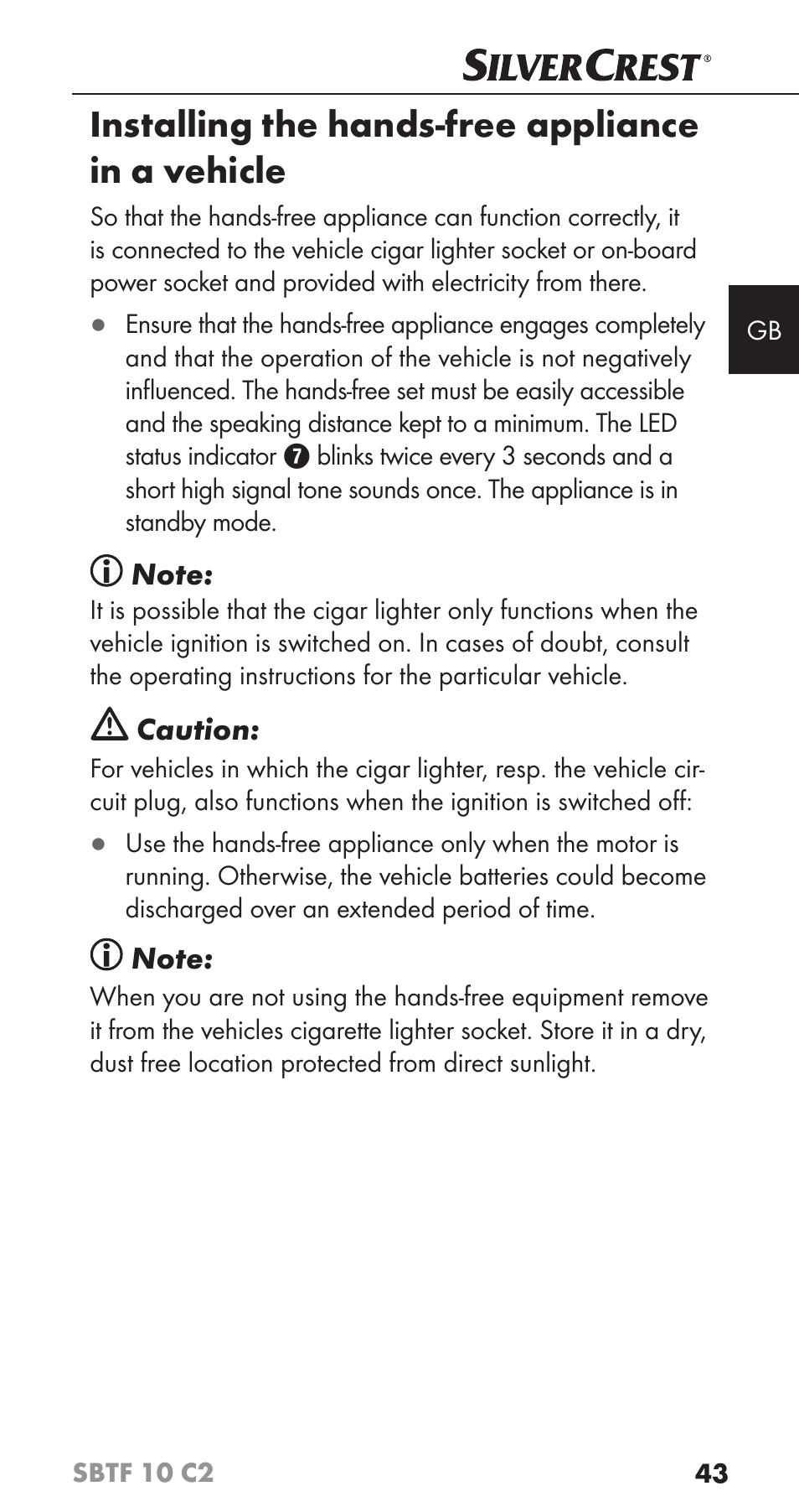 Installing the hands-free appliance in a vehicle | Silvercrest SBTF 10 C2 User Manual | Page 46 / 58