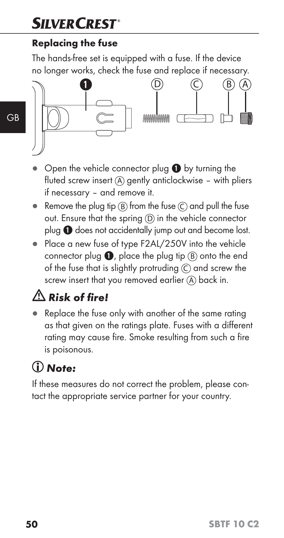 Risk of ﬁ re | Silvercrest SBTF 10 C2 User Manual | Page 53 / 58