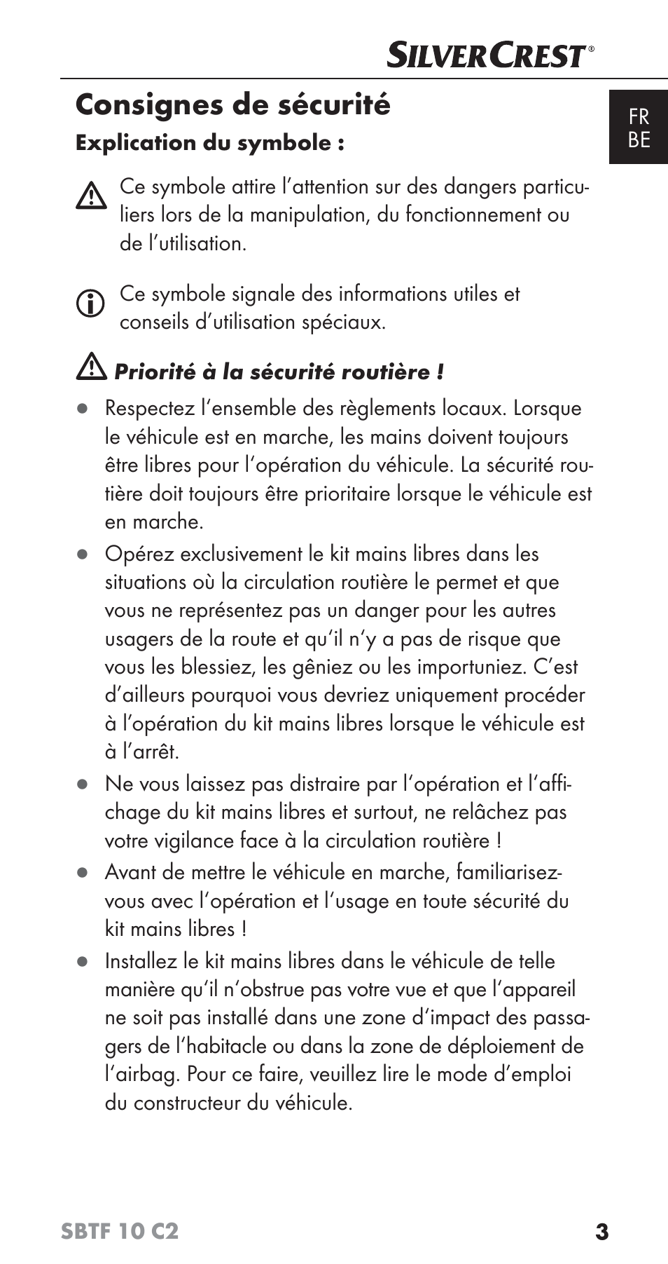 Consignes de sécurité | Silvercrest SBTF 10 C2 User Manual | Page 6 / 58