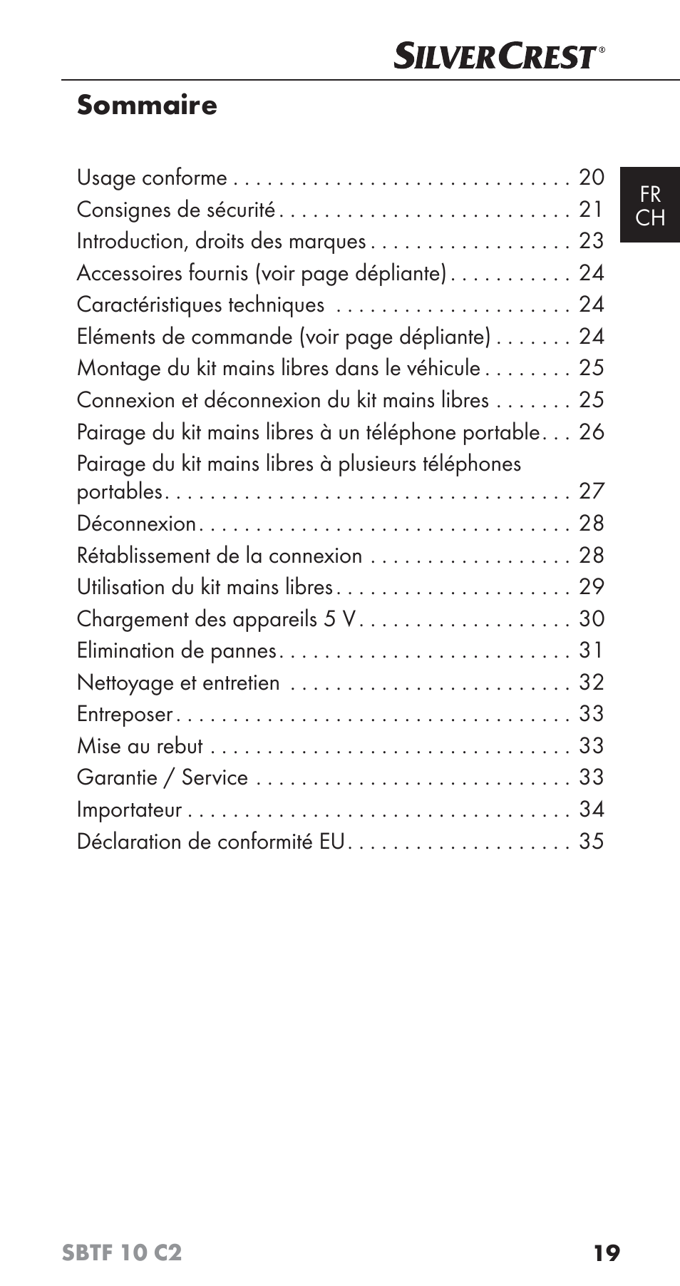 Sommaire | Silvercrest SBTF 10 C2 User Manual | Page 22 / 76