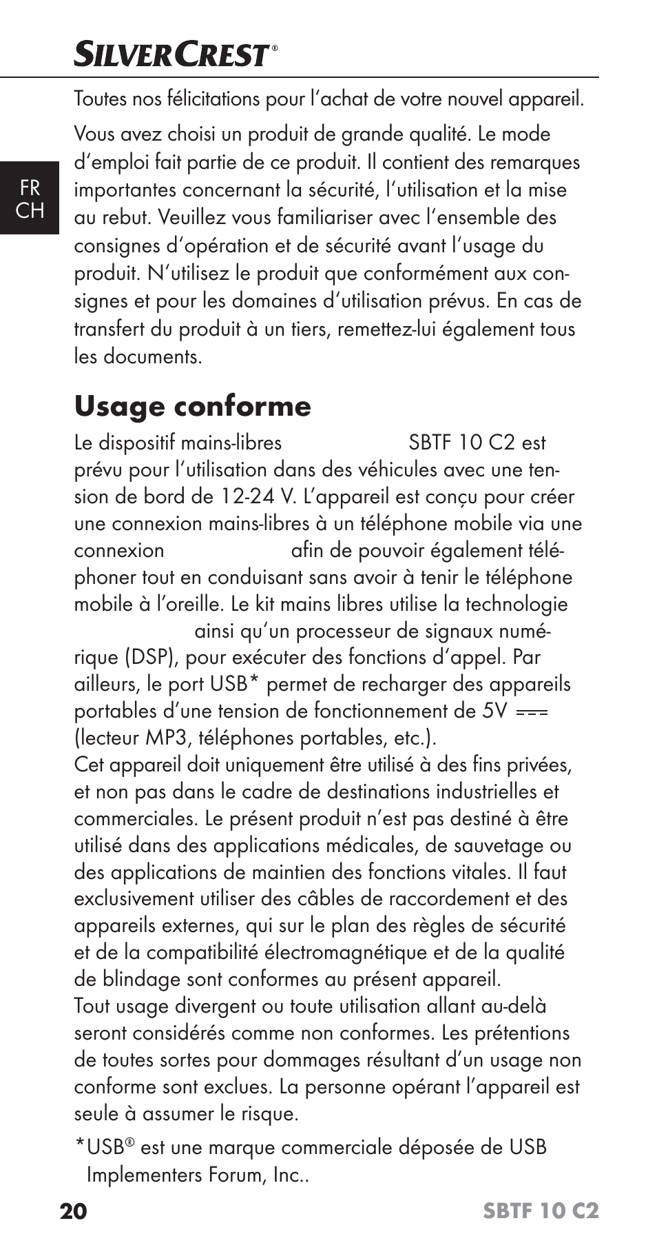 Usage conforme | Silvercrest SBTF 10 C2 User Manual | Page 23 / 76