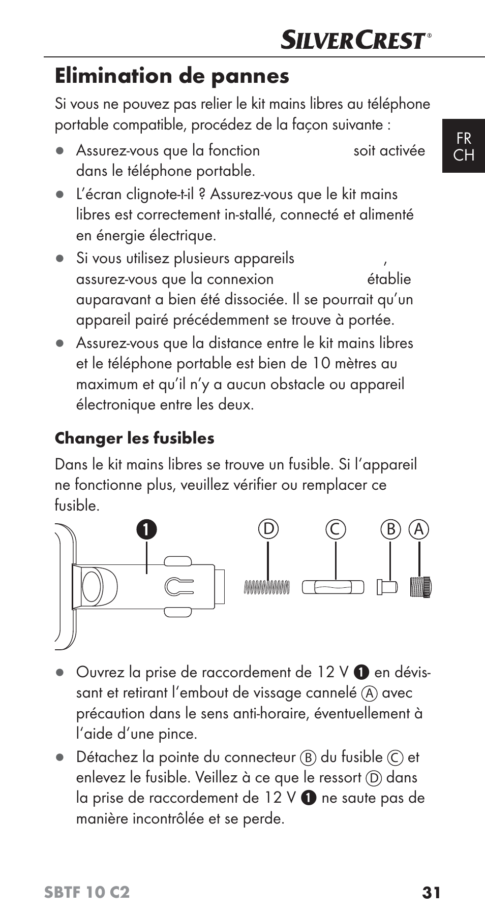 Elimination de pannes | Silvercrest SBTF 10 C2 User Manual | Page 34 / 76