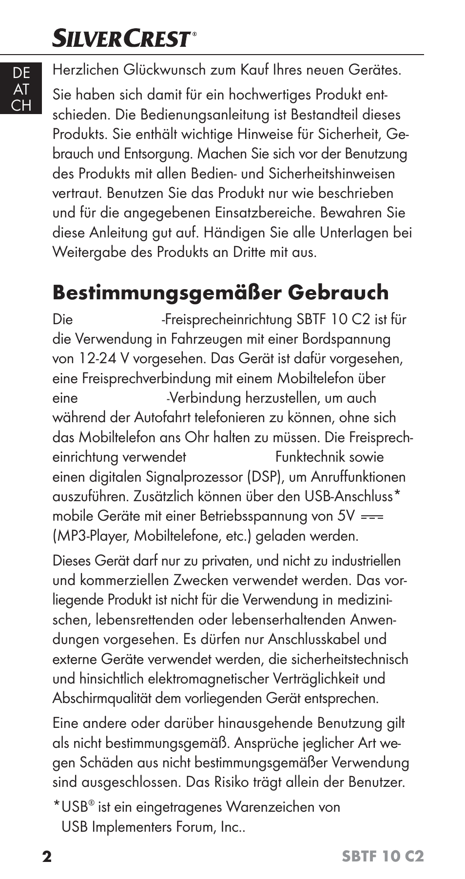 Bestimmungsgemäßer gebrauch | Silvercrest SBTF 10 C2 User Manual | Page 5 / 76