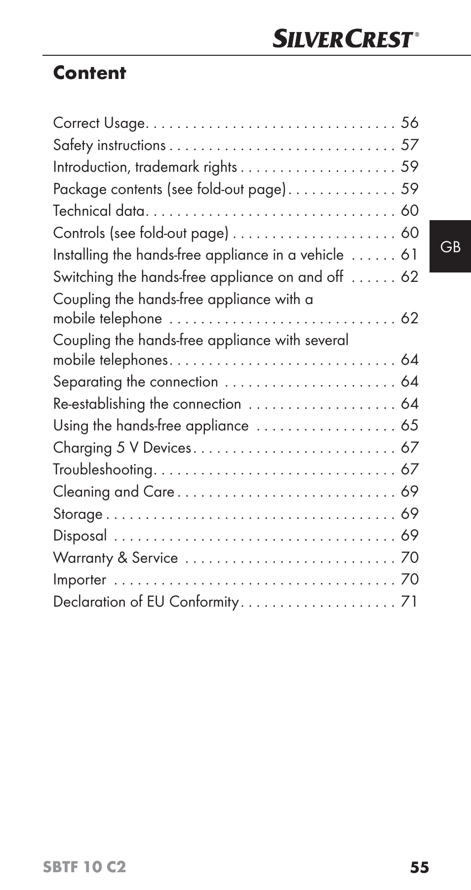 Content | Silvercrest SBTF 10 C2 User Manual | Page 58 / 76