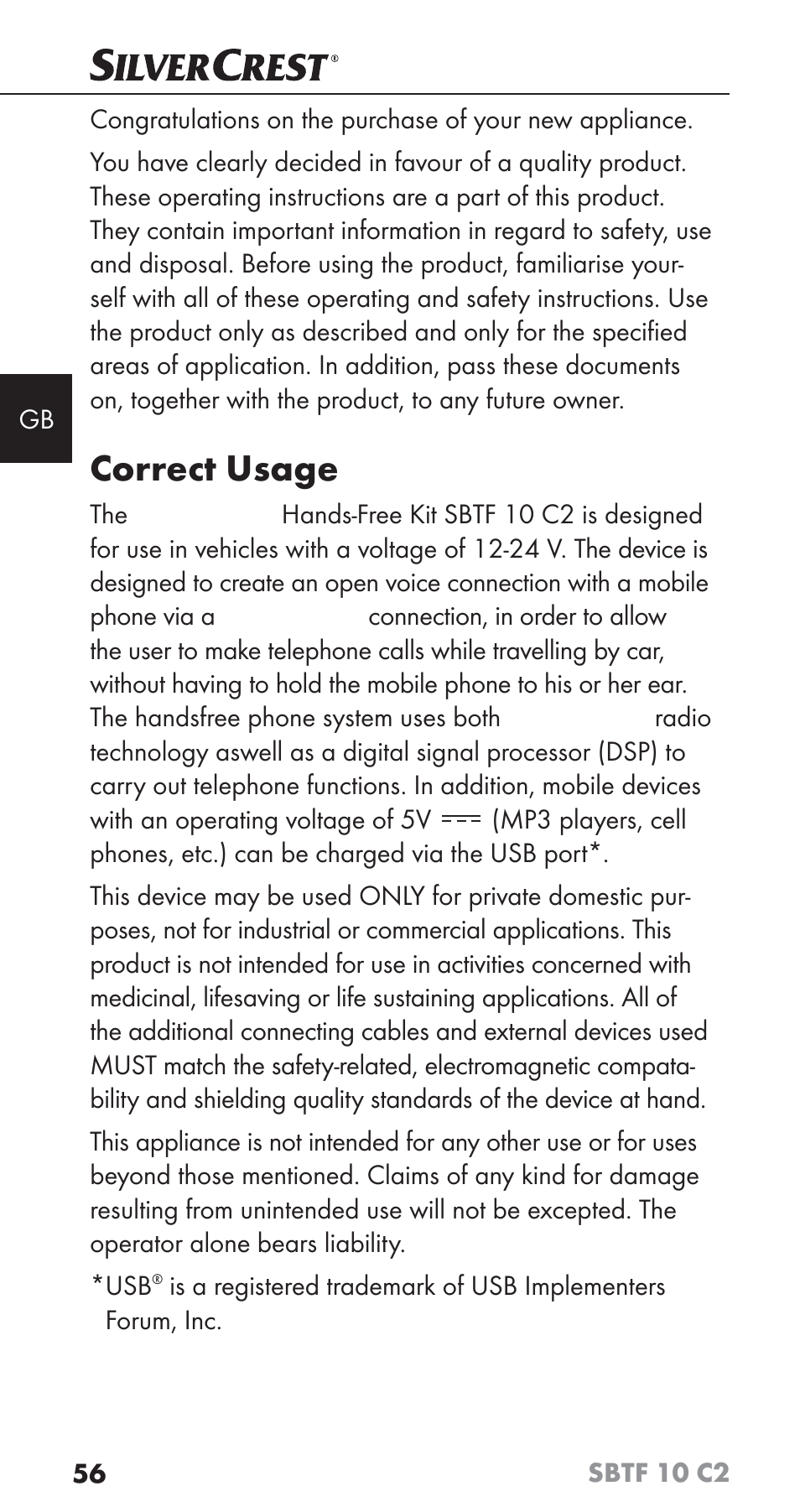 Correct usage | Silvercrest SBTF 10 C2 User Manual | Page 59 / 76