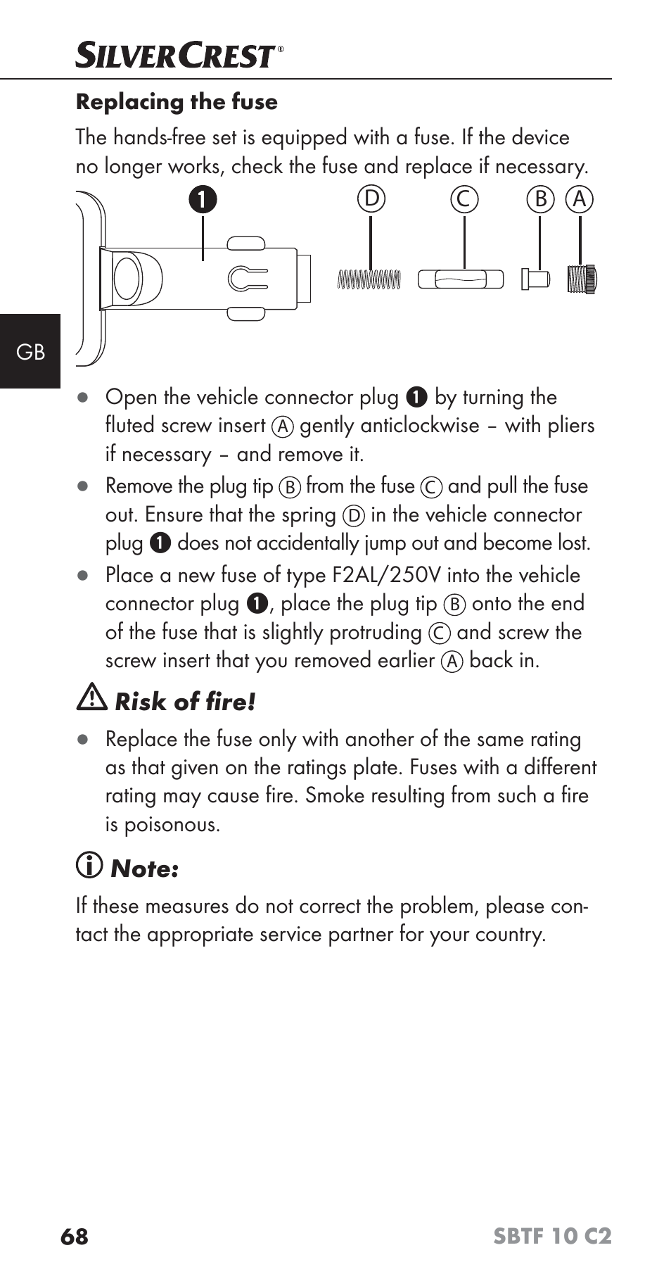 Risk of ﬁ re | Silvercrest SBTF 10 C2 User Manual | Page 71 / 76