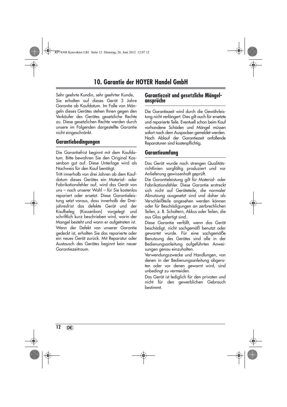 Garantie der hoyer handel gmbh | Silvercrest SKD 2300 A1 User Manual | Page 14 / 62