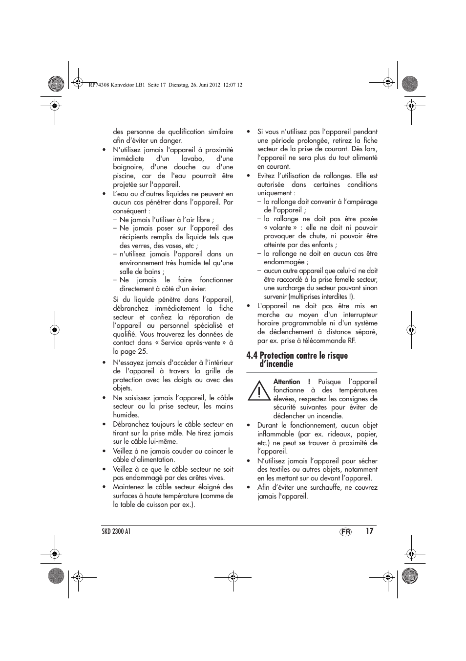 4 protection contre le risque d’incendie | Silvercrest SKD 2300 A1 User Manual | Page 19 / 62