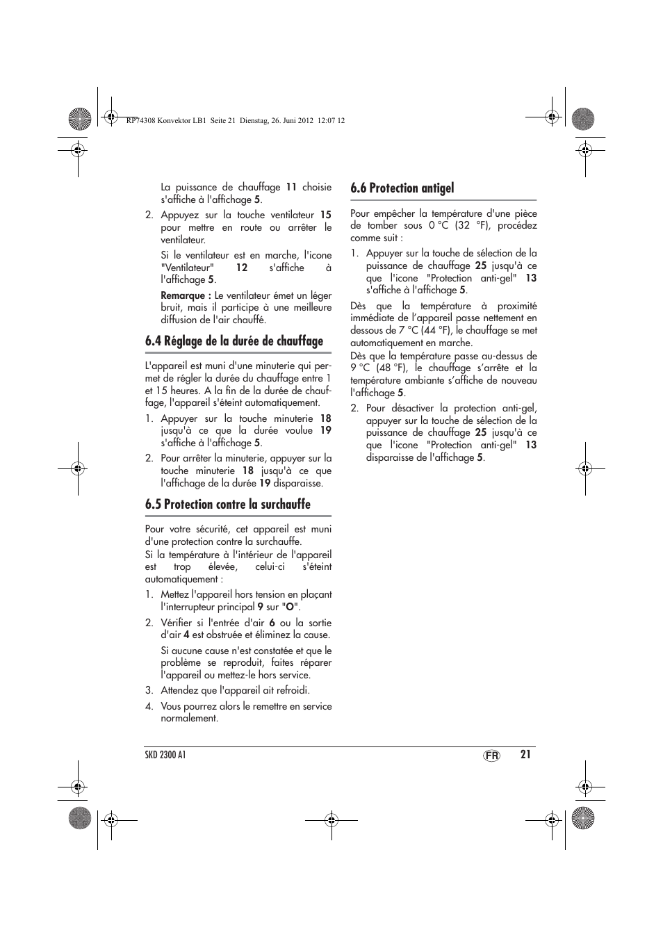 4 réglage de la durée de chauffage, 5 protection contre la surchauffe, 6 protection antigel | Silvercrest SKD 2300 A1 User Manual | Page 23 / 62