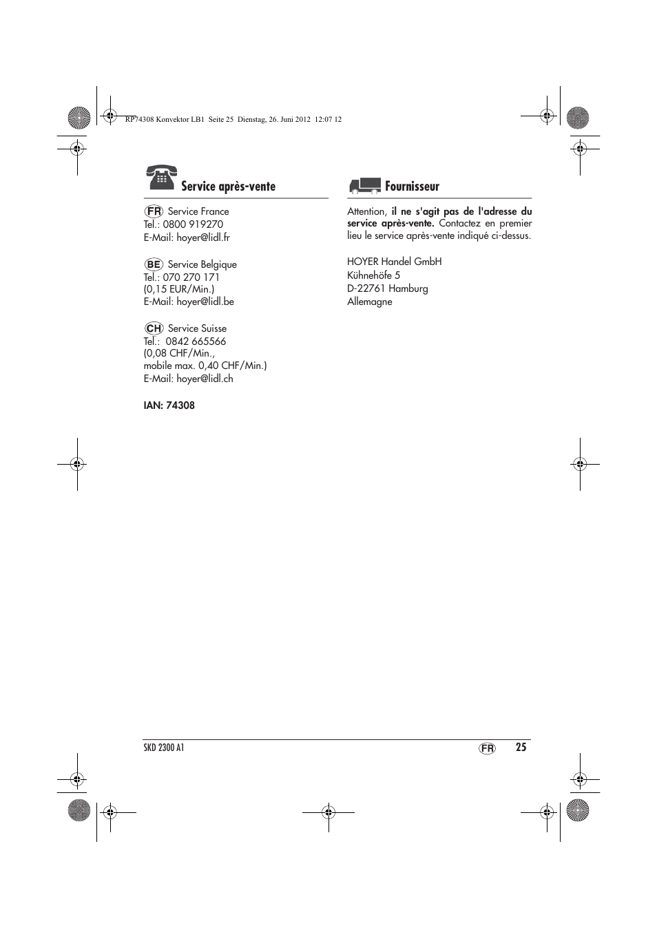 Service après-vente, Fournisseur | Silvercrest SKD 2300 A1 User Manual | Page 27 / 62