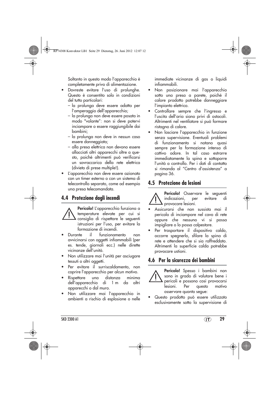 4 protezione dagli incendi, 5 protezione da lesioni, 6 per la sicurezza dei bambini | Silvercrest SKD 2300 A1 User Manual | Page 31 / 62