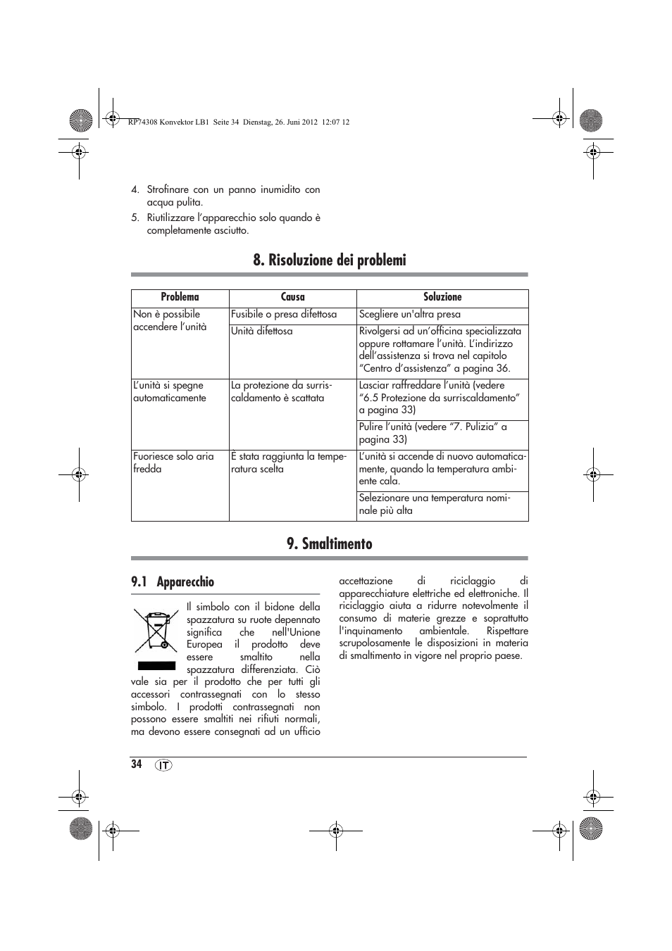 Risoluzione dei problemi 9. smaltimento, 1 apparecchio | Silvercrest SKD 2300 A1 User Manual | Page 36 / 62