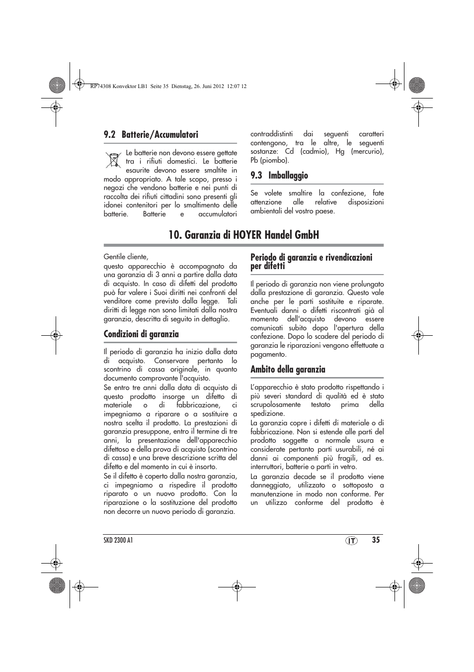 Garanzia di hoyer handel gmbh | Silvercrest SKD 2300 A1 User Manual | Page 37 / 62